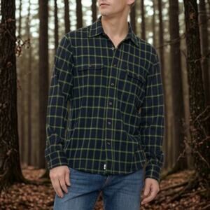 Fair Harbor Green and Yellow Plaid Dunewood Flannel Casual Button Down Shirt